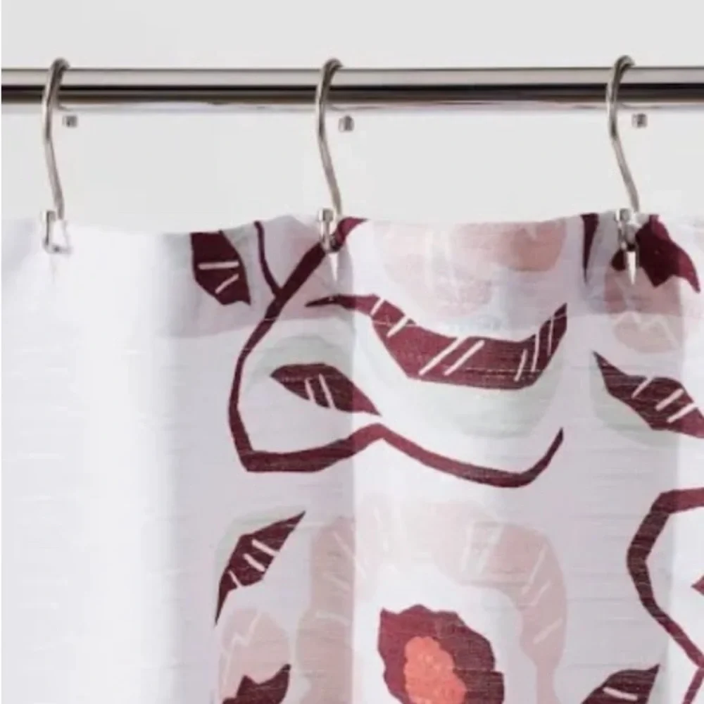Room Essentials Target Folk Floral Print Shower Curtain White Pink Burgundy